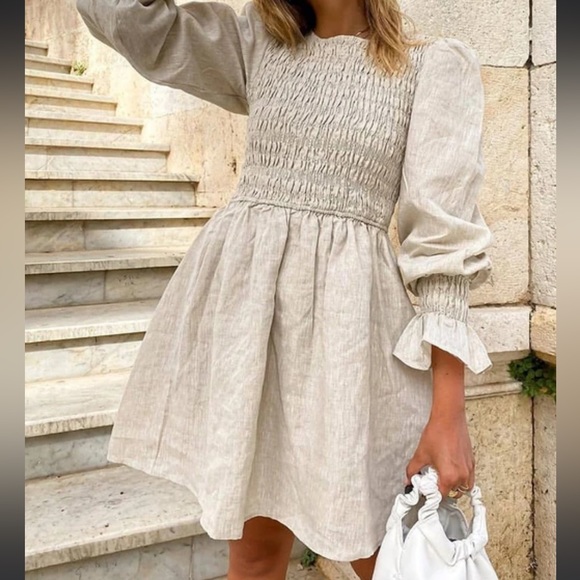 Dissh Kennedy Natural Shirred Linen Dress NWT - Picture 4 of 7